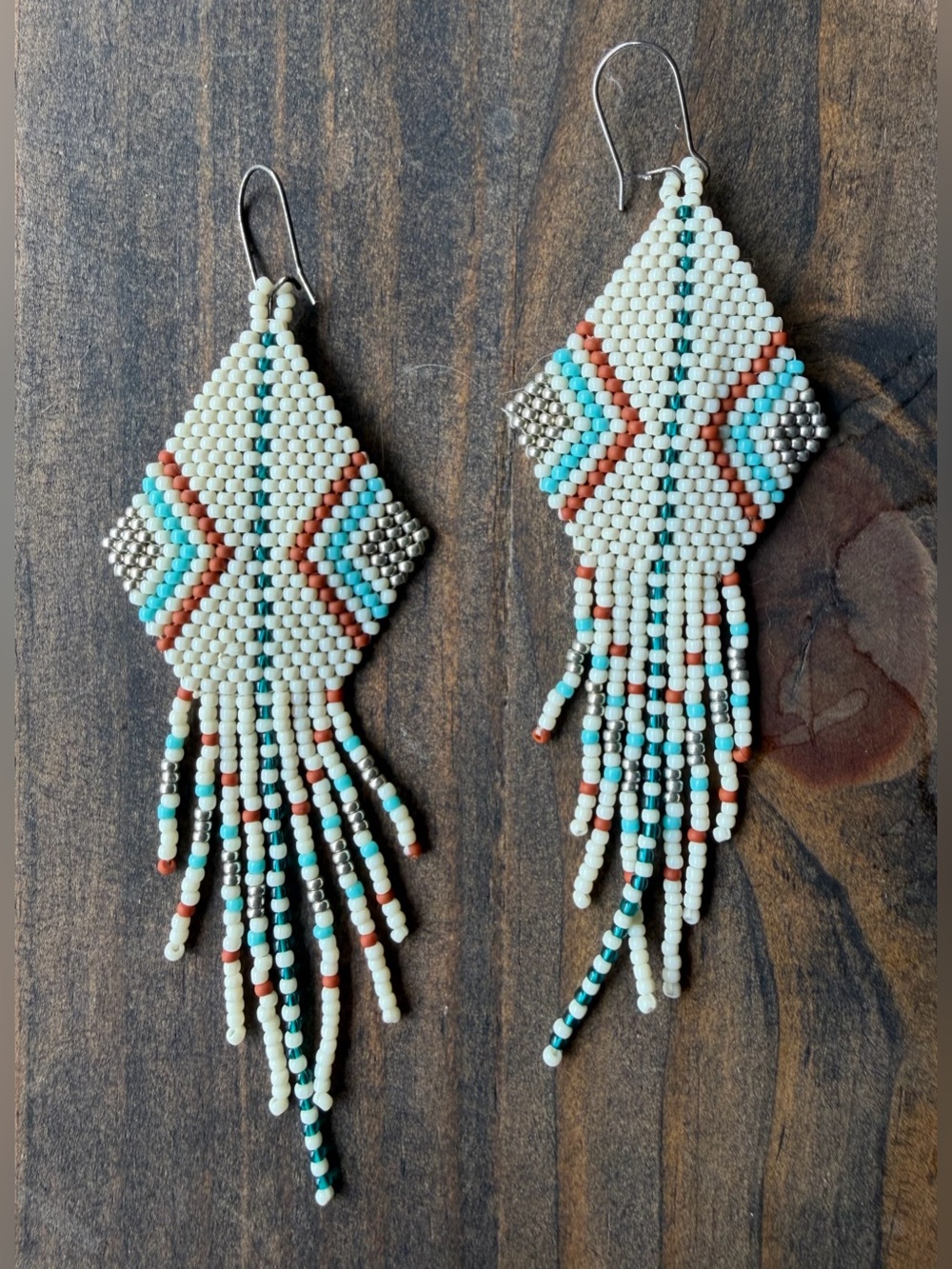 Handmade Fringe Earrings with Turquoise, Silver & Coral Accents